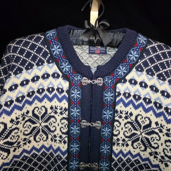 Vintage Skjaeveland Made In Norway 100% Wool Sweater Cardigan - Picture 2 of 10